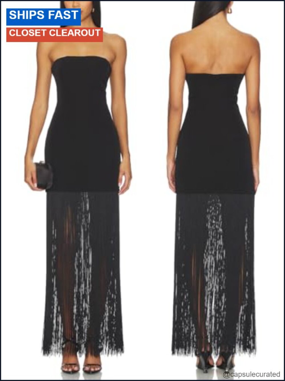 Strapless Bodycon Maxi Dress with Fringe Tassels Tube Cocktail Party